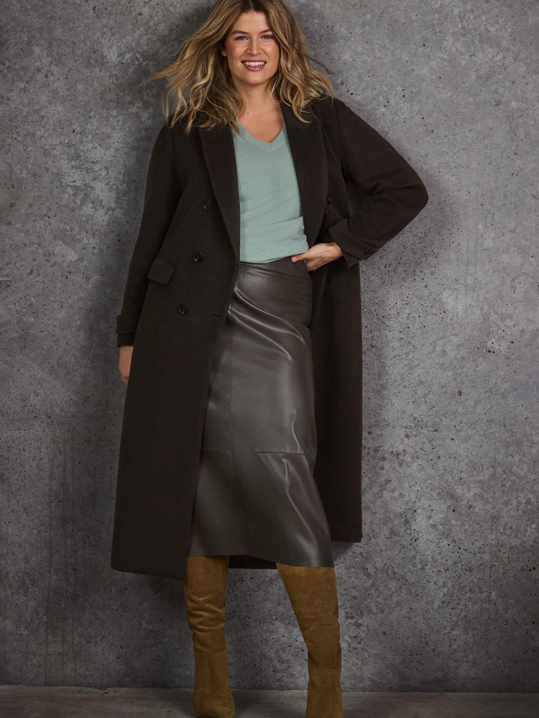 Product image 3 of 5, which shows Live Unlimited Curve Double Breasted Wool Blend Coat, Green, 18