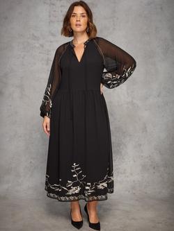 Live Unlimited Curve Embroidered Nehru Collar Midaxi Dress, Black, Black