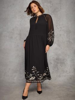 Live Unlimited Curve Embroidered Nehru Collar Midaxi Dress, Black - view 2, Black