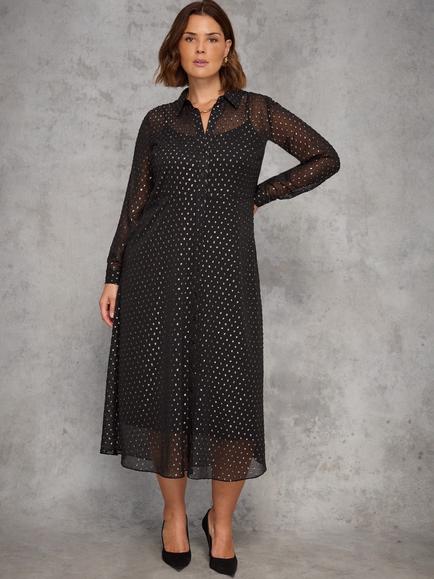 Live Unlimited Curve Shimmer Shirt Midaxi Dress, Black - view 2, Black