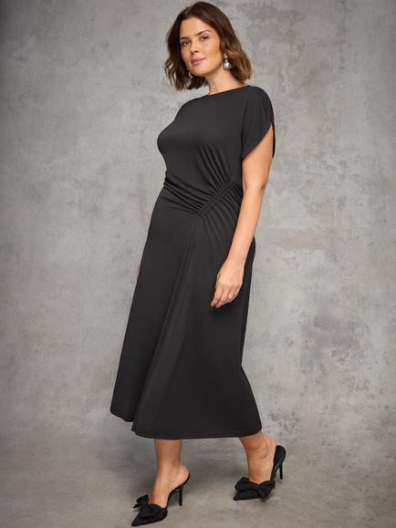 Live Unlimited Curve Draped Side Maxi Dress, Black, Black