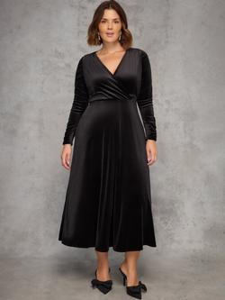 Live Unlimited Curve Long Sleeve Velvet Wrap Dress, Black, Black