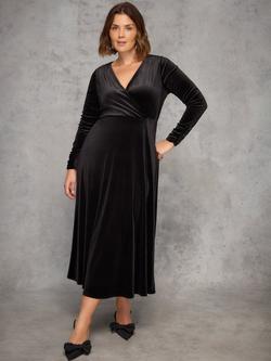 Live Unlimited Curve Long Sleeve Velvet Wrap Dress, Black - view 2, Black