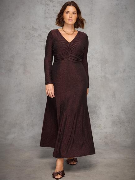Live Unlimited Curve Sparkle Ruched Jersey Dress, Metallics - view 2, Metallics