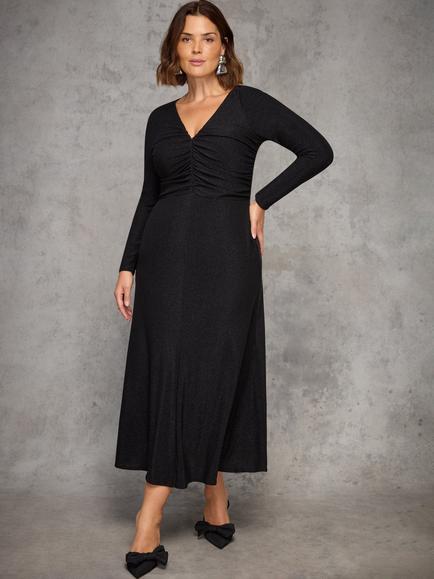 Live Unlimited Curve Petite Sparkle Ruched Jersey Dress, Black, Black