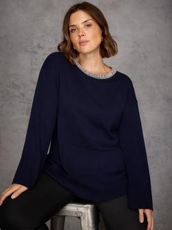 Live Unlimited Embellished Cotton Blend Round Neck Jumper, Blue
