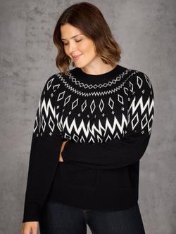 Live Unlimited Curve Fair Isle Jumper, Black - view 2, Black