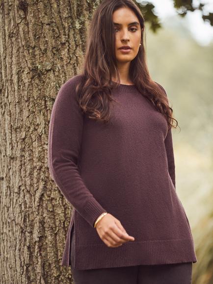 Live Unlimited Curve Crew Neck Longline Jumper, Brown - view 2, Brown