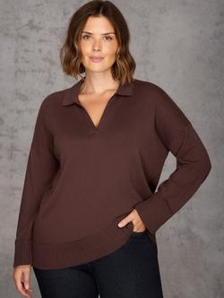 Live Unlimited Polo Neck Long Sleeve Jumper, Brown, Brown