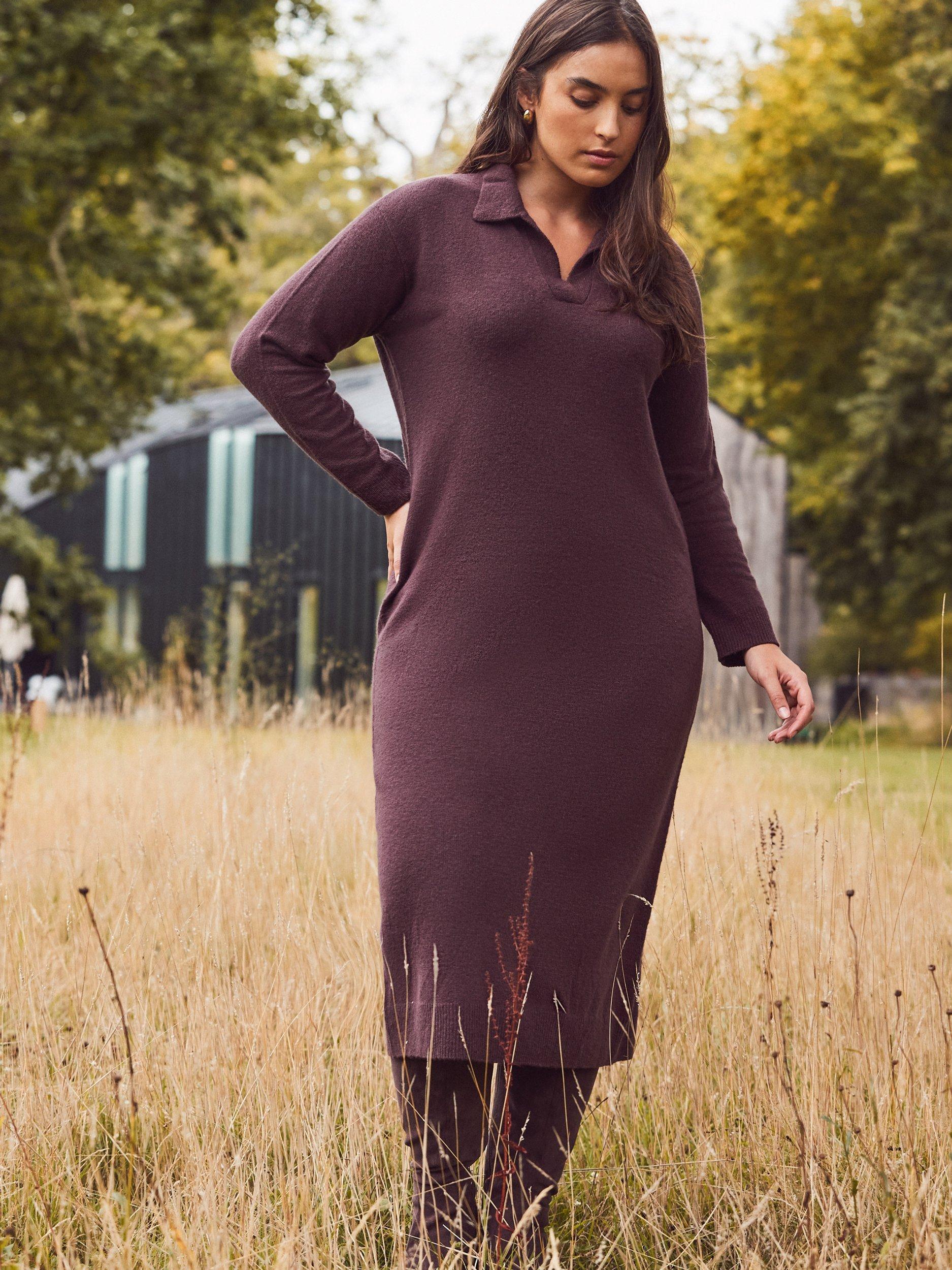 Live Unlimited Curve Polo Neck Knitted Dress, Brown