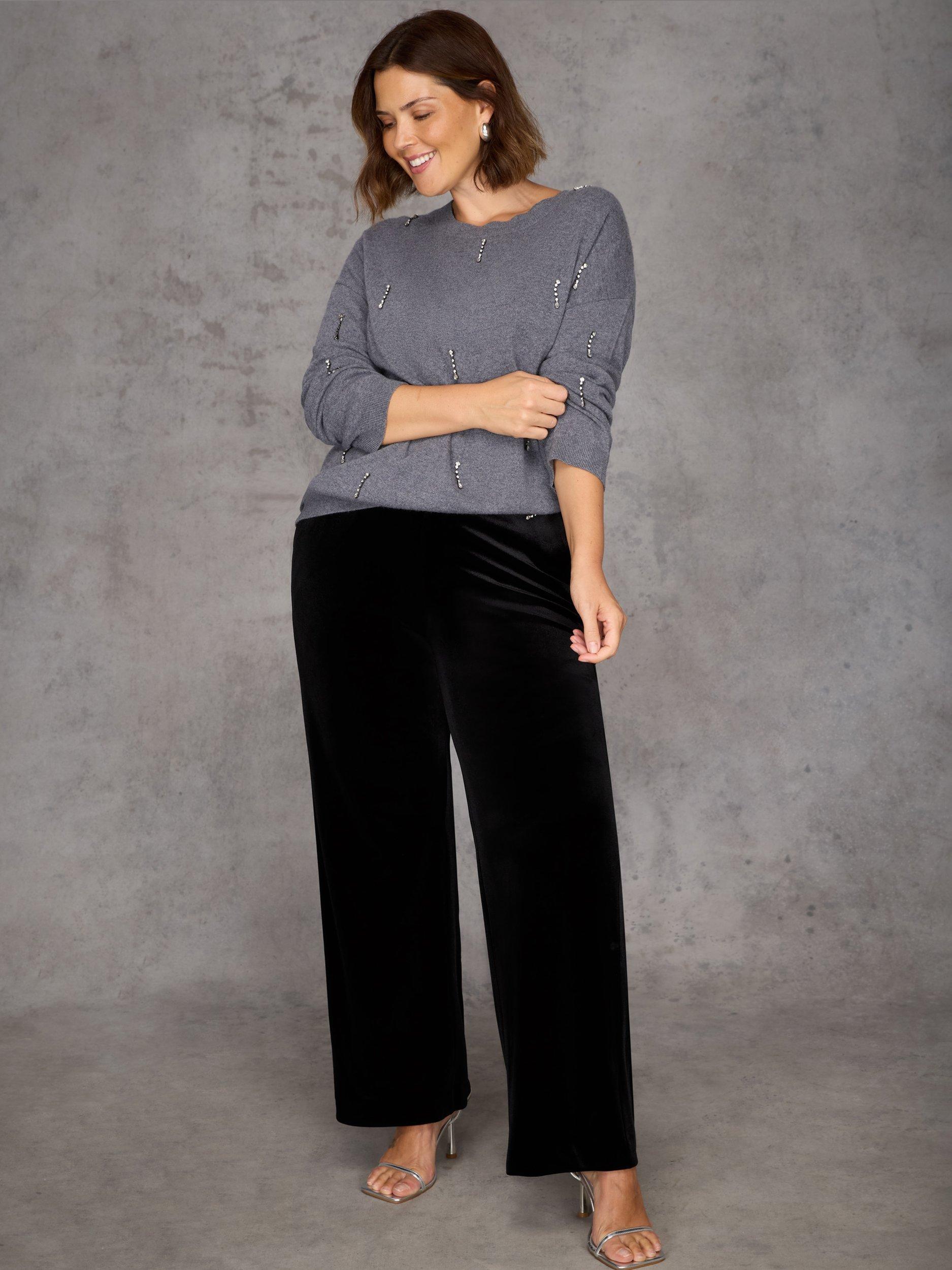 Product image 3 of 4, which shows Live Unlimited Curve Embellished Wool Blend Jumper, Grey, 12