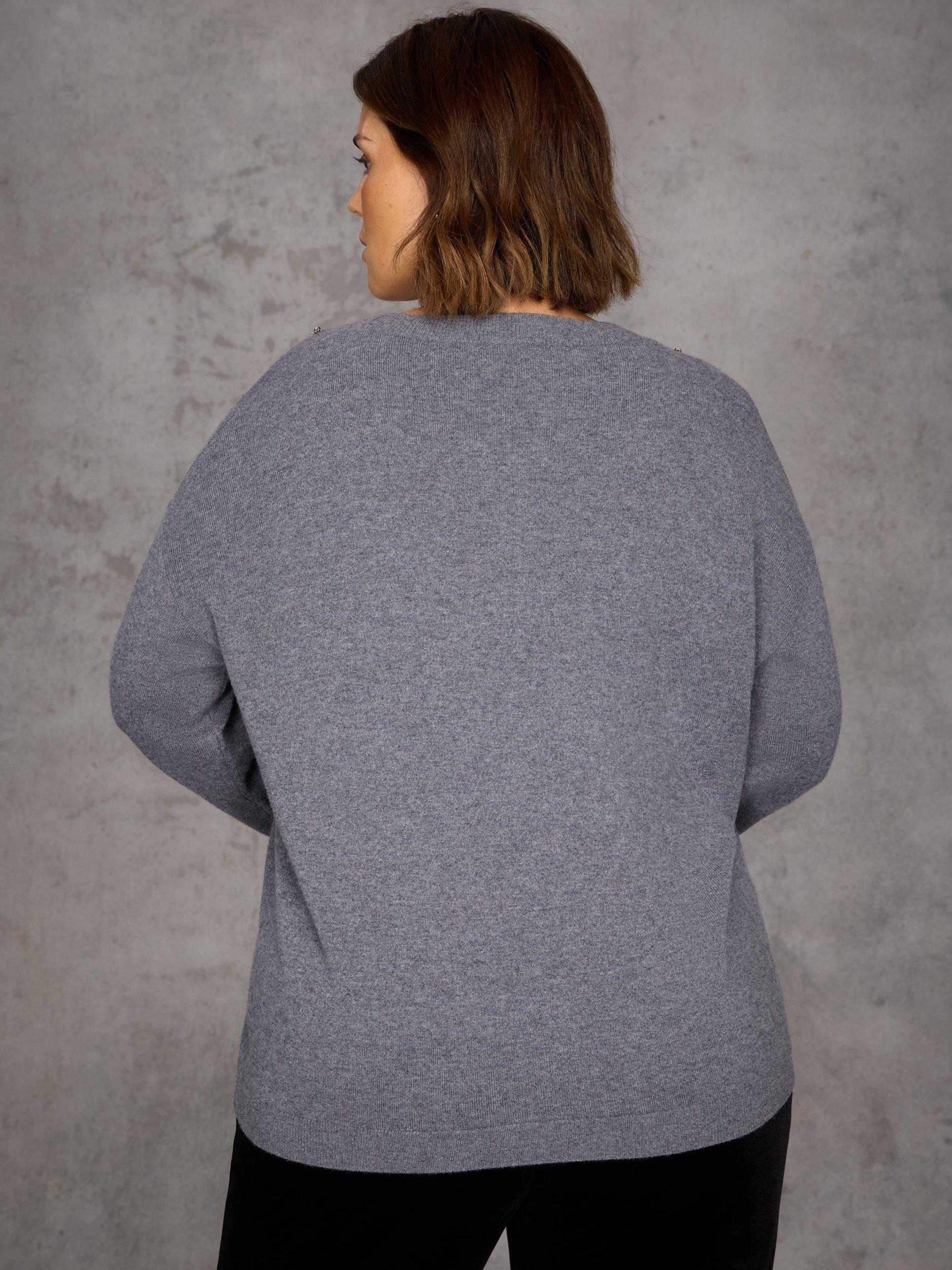 Product image 4 of 4, which shows Live Unlimited Curve Embellished Wool Blend Jumper, Grey, 12