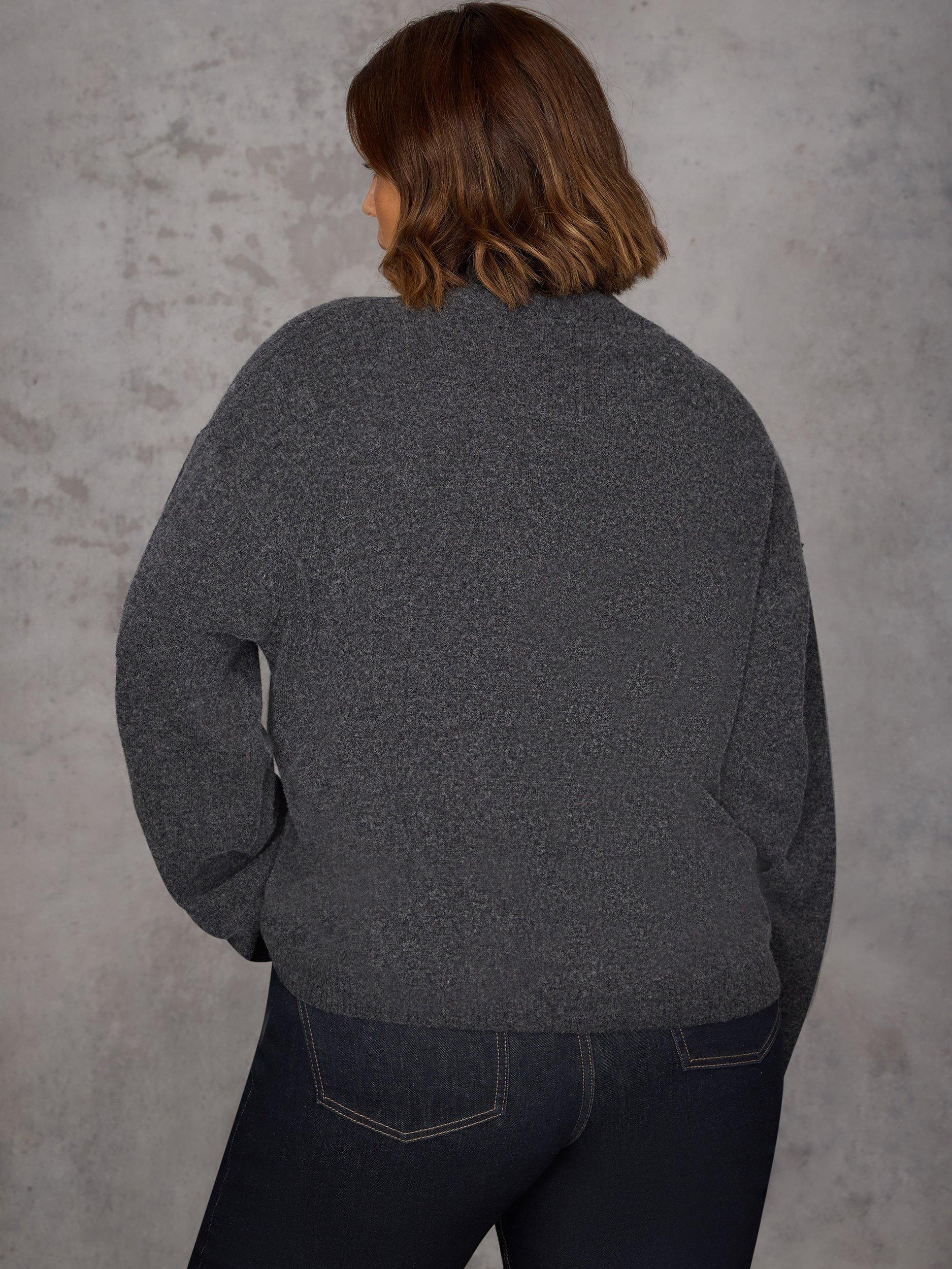 Product image 7 of 7, which shows Live Unlimited Curve Roll Neck Wool Blend Jumper, Grey, 16