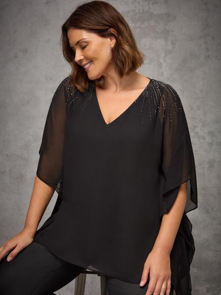 Live Unlimited Curve Embellished Chiffon Top - view 2, Black