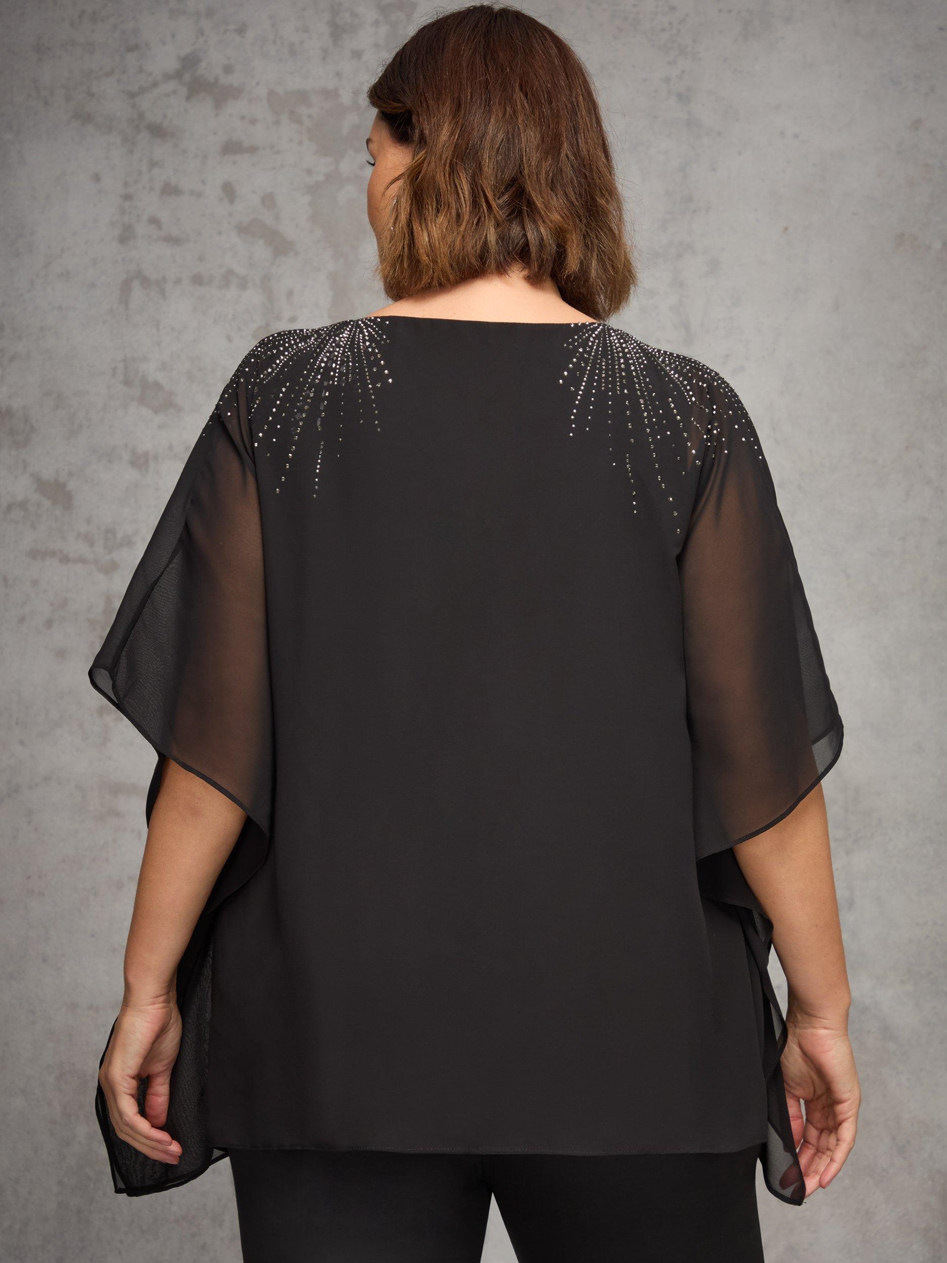 Product image 3 of 3, which shows Live Unlimited Curve Embellished Chiffon Top, Black, 16