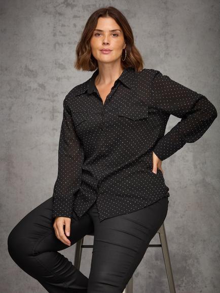 Live Unlimited Curve Embellished Long Sleeve Shirt, Black, Black