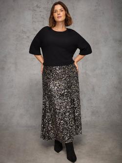 Live Unlimited Curve Sequin Flared Midaxi Skirt, Black - view 2, Black