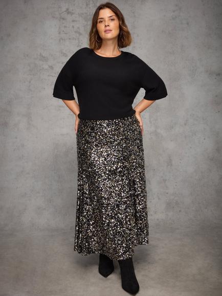 Live Unlimited Curve Sequin Flared Midaxi Skirt, Black - view 2, Black