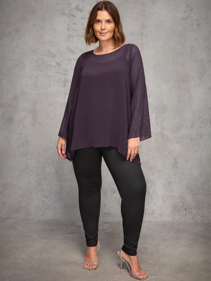 Live Unlimited Curve Embellished Hanky Hem Overlay Top, Purple, Purple