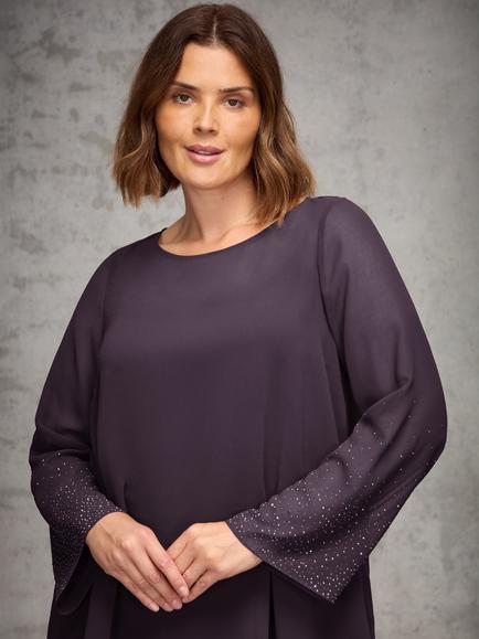 Live Unlimited Curve Embellished Hanky Hem Overlay Top, Purple - view 2, Purple