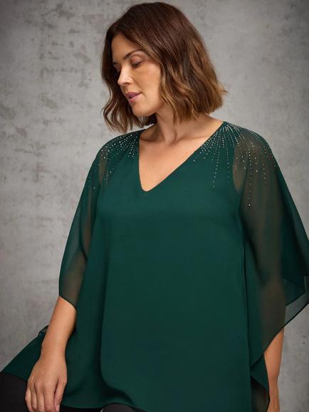 Live Unlimited Curve Embellished Chiffon Top - view 2, Green