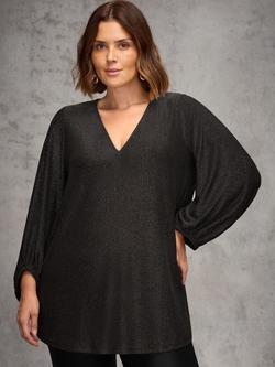 Live Unlimited Curve Blouson Sleeve Sparkle Jersey Tunic, Black, Black