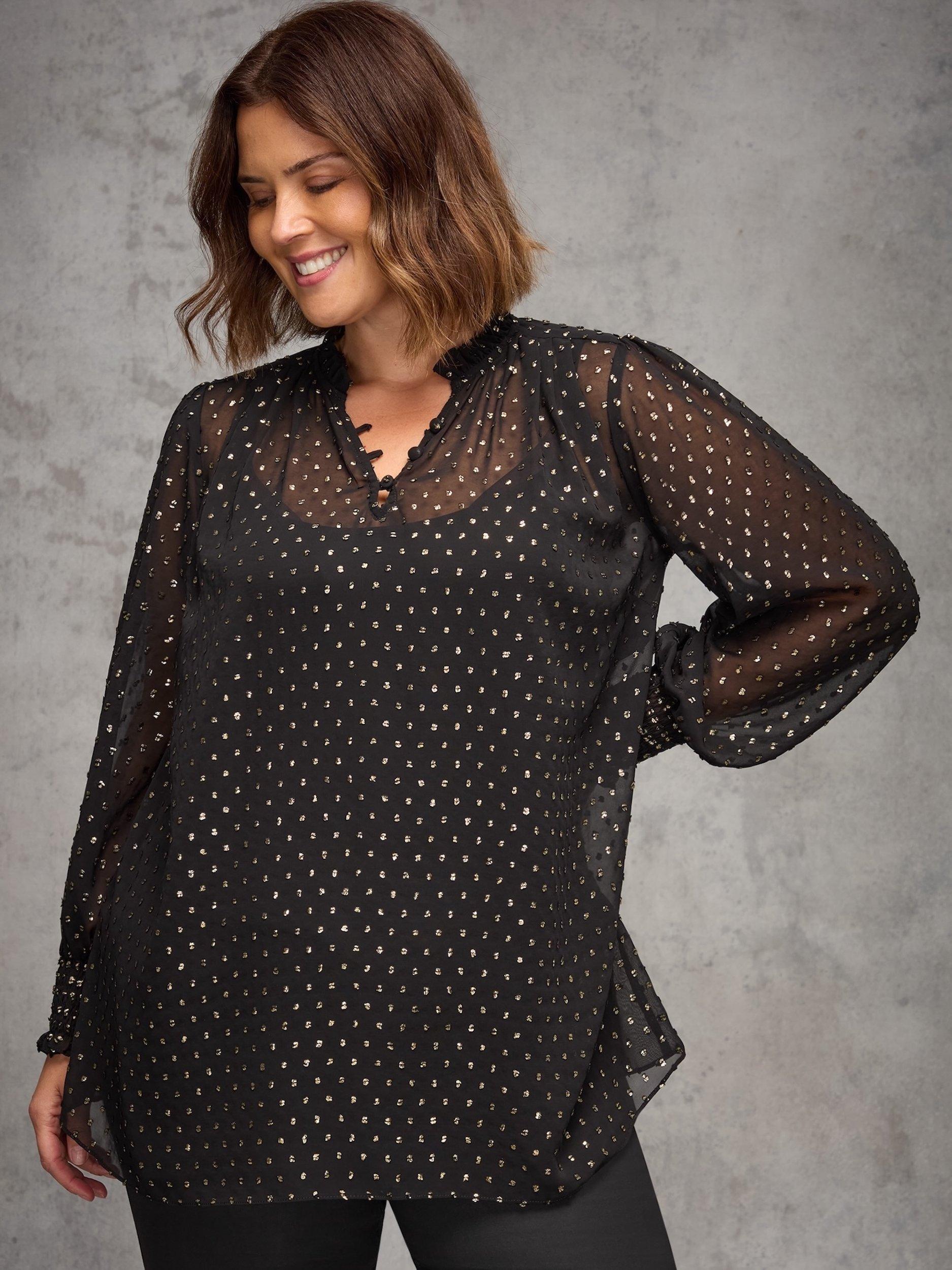 Product image 3 of 11, which shows Live Unlimited Curve Sparkle V-Neck Top, Black, 16