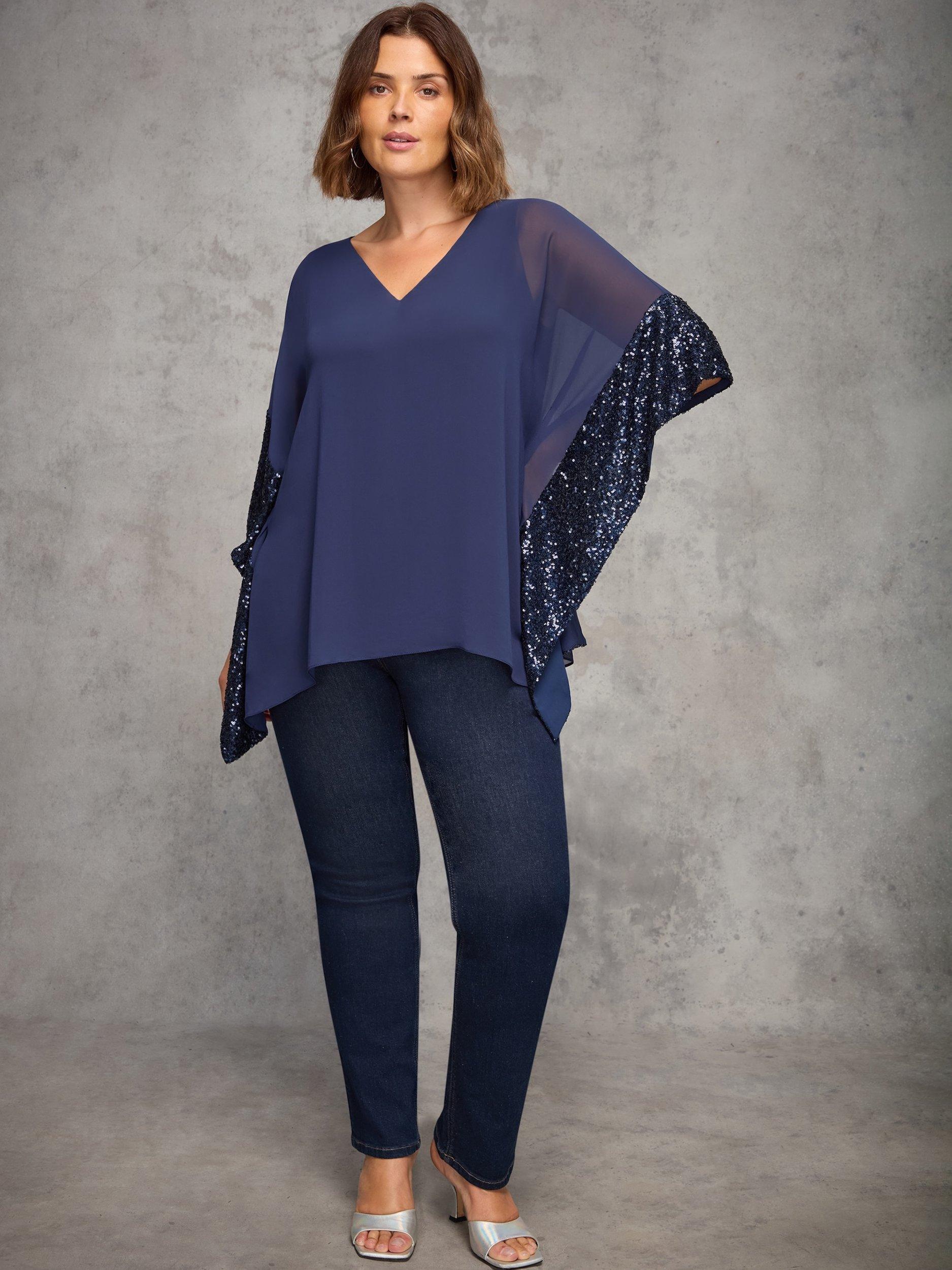 Product image 1 of 5, which shows Live Unlimited Curve Contrast Sequin Top, Blue, 12