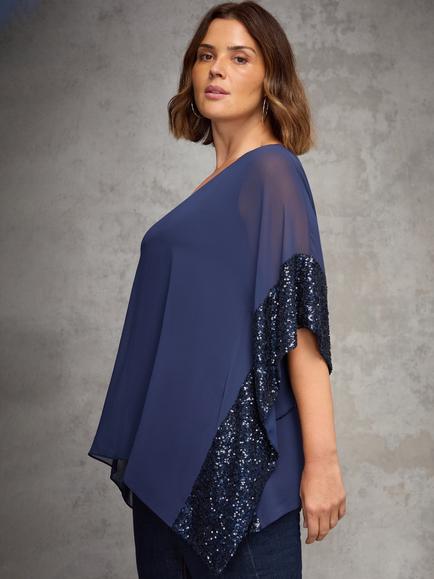 Live Unlimited Curve Contrast Sequin Top, Blue - view 2, Blue