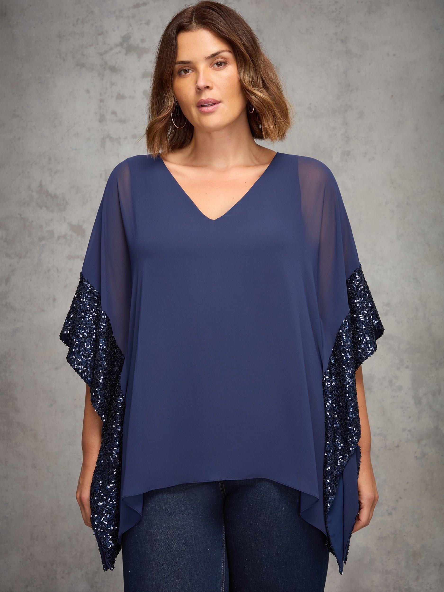 Product image 4 of 5, which shows Live Unlimited Curve Contrast Sequin Top, Blue, 12