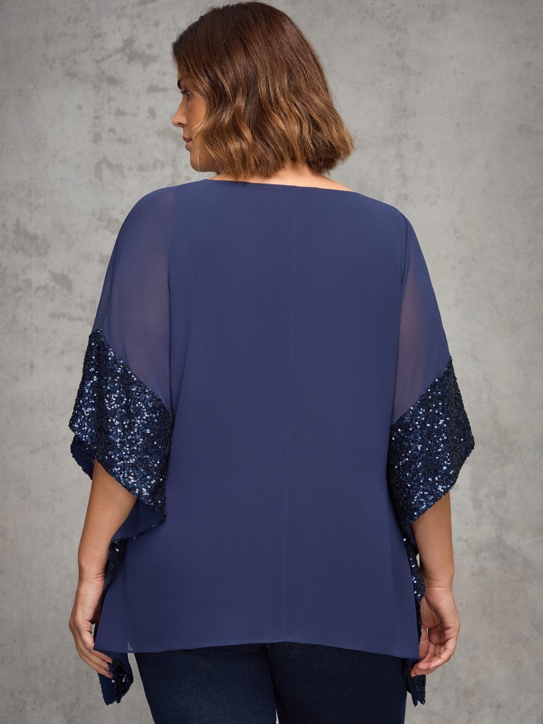 Product image 5 of 5, which shows Live Unlimited Curve Contrast Sequin Top, Blue, 12