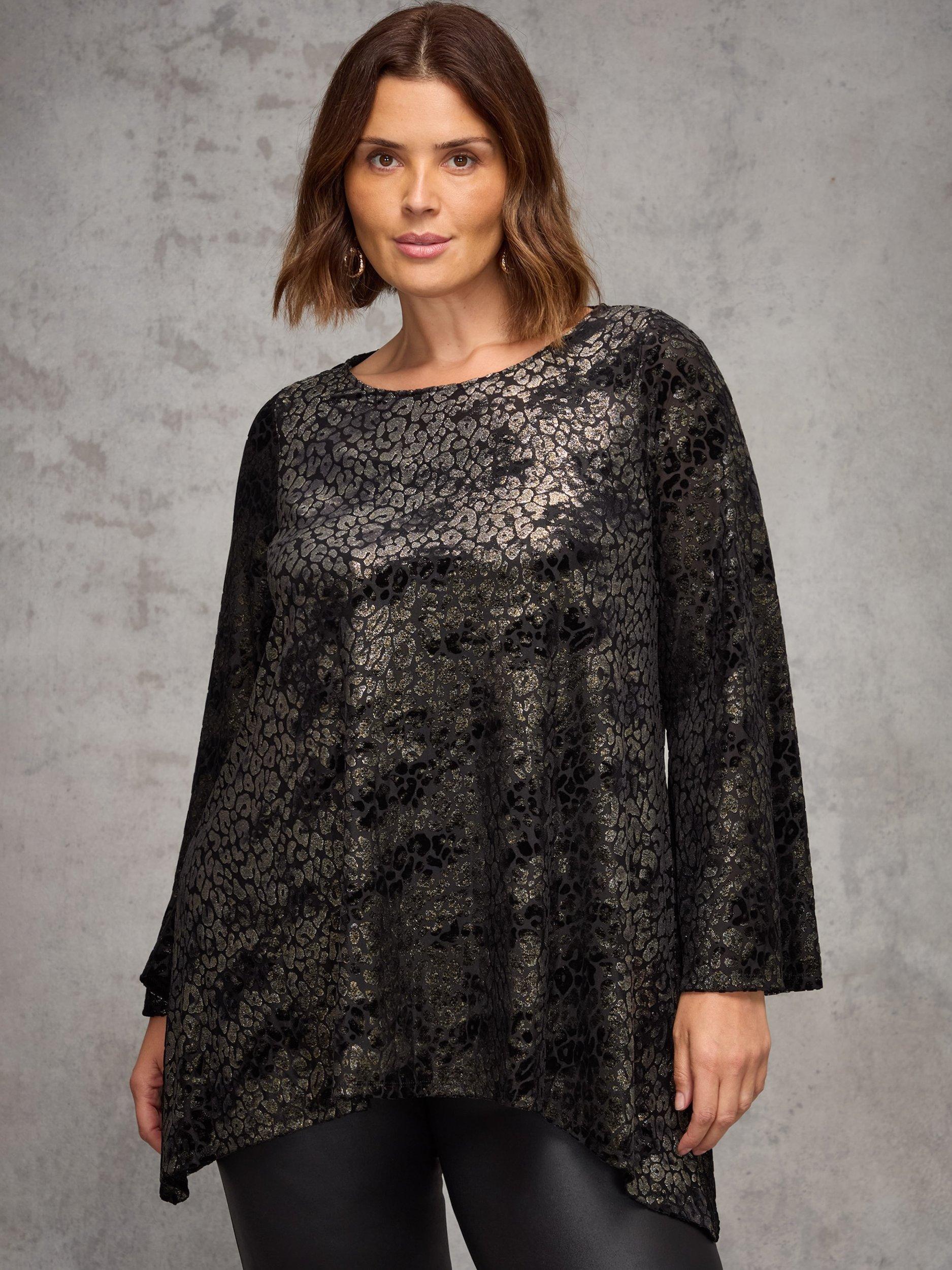 Product image 1 of 4, which shows Live Unlimited Curve Jacquard Burnout Top, Black, 12