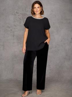Live Unlimited Curve Wide Leg Velvet Trousers, Black, Black