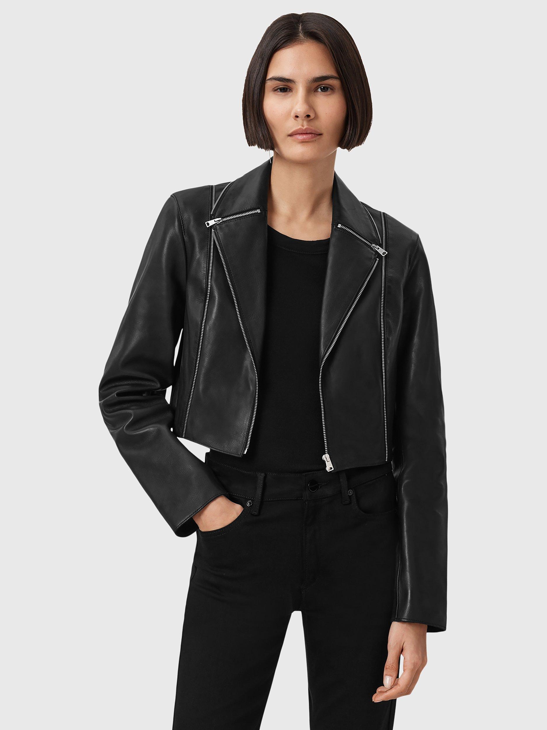 Product image 1 of 6, which shows AllSaints Landers Biker Jacket, Black, 10
