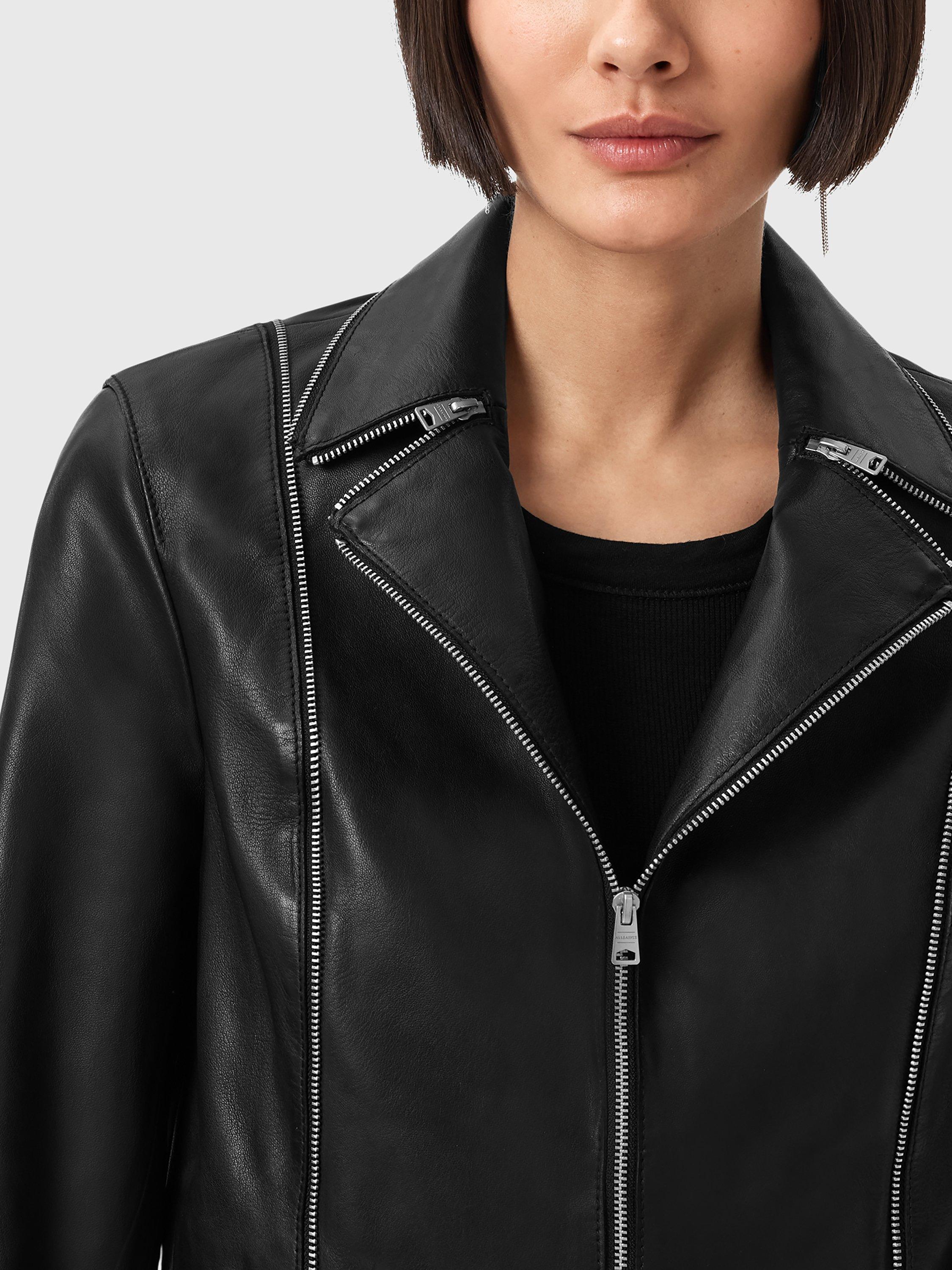 Product image 6 of 6, which shows AllSaints Landers Biker Jacket, Black, 10
