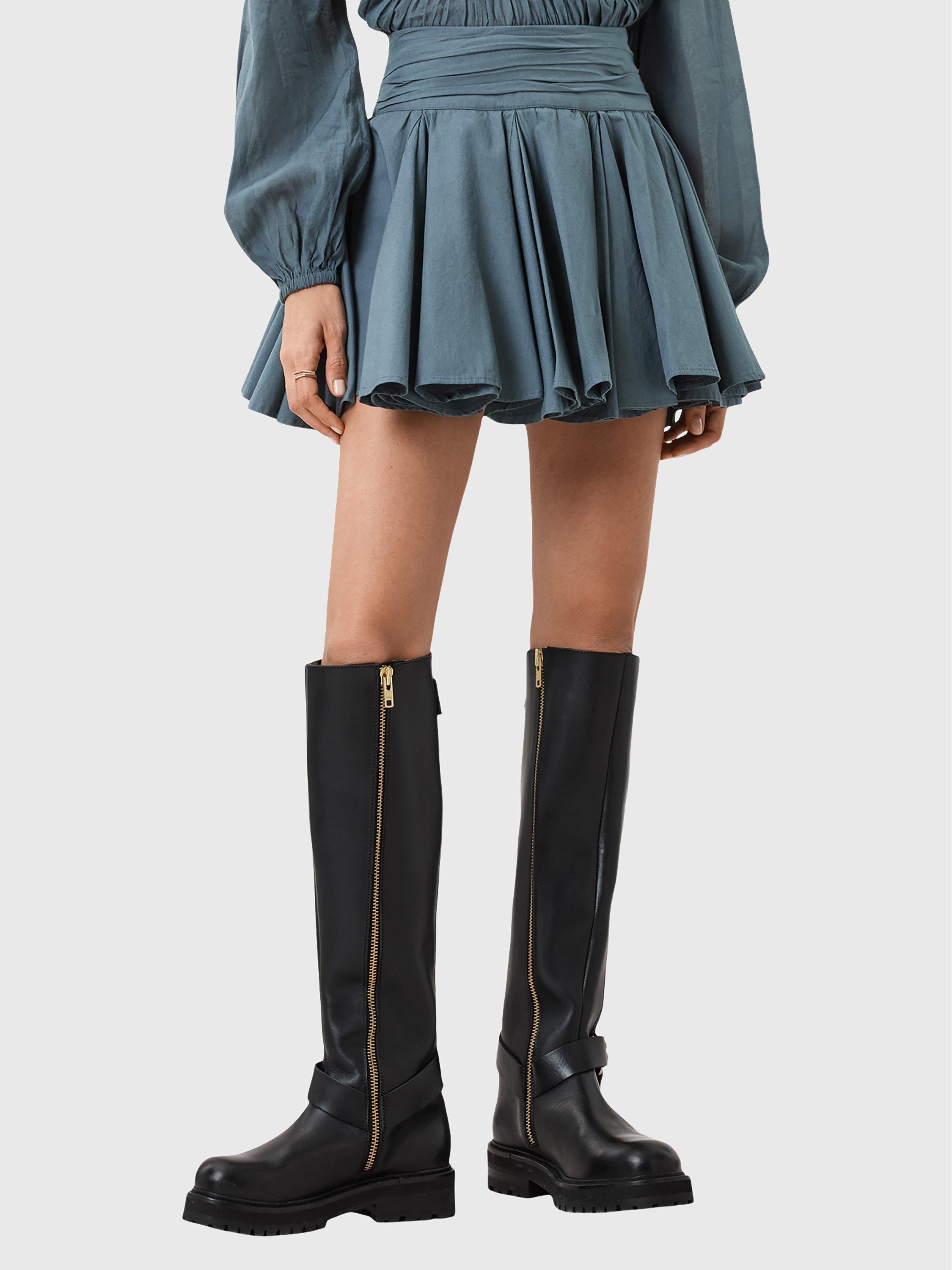 Product image 1 of 7, which shows AllSaints Tulip Mini Swing Skirt , Dark Slate Blue, 14