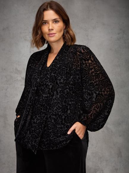 Live Unlimited Curve Velvet Burnout Top, Black - view 2, Black