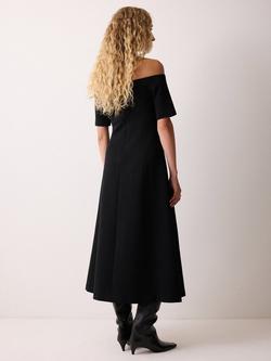 Jigsaw Cotton Short Sleeve Bardot Neck Midi Dress - view 2, Black