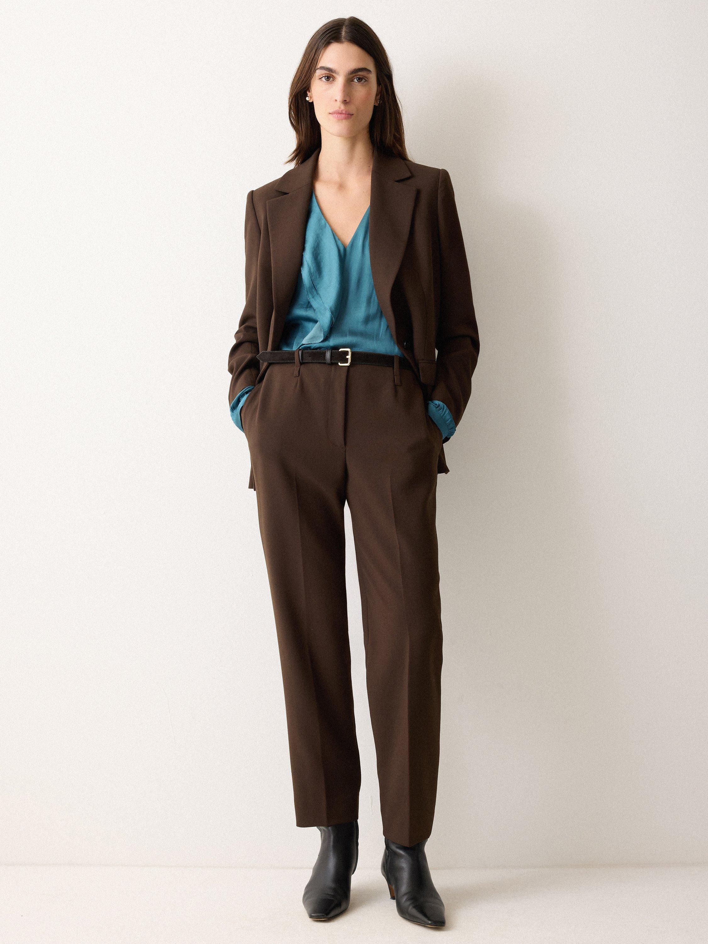 Product image 4 of 5, which shows Jigsaw Recycled Satin Frill Blouse, Blue, 6