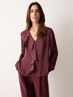 Jigsaw Recycled Satin Frill Blouse, Red