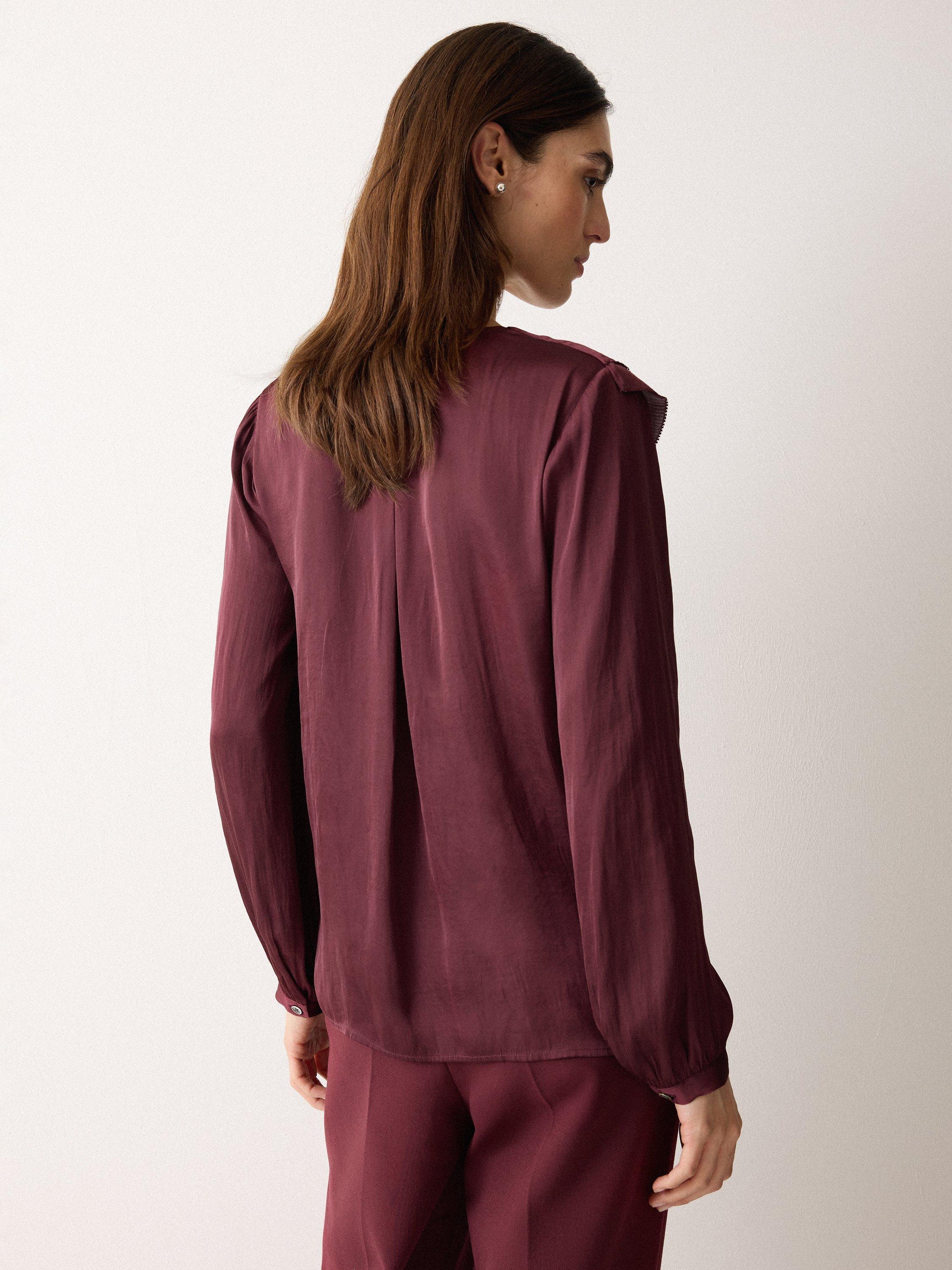 Product image 2 of 5, which shows Jigsaw Recycled Satin Frill Blouse, Red, 6