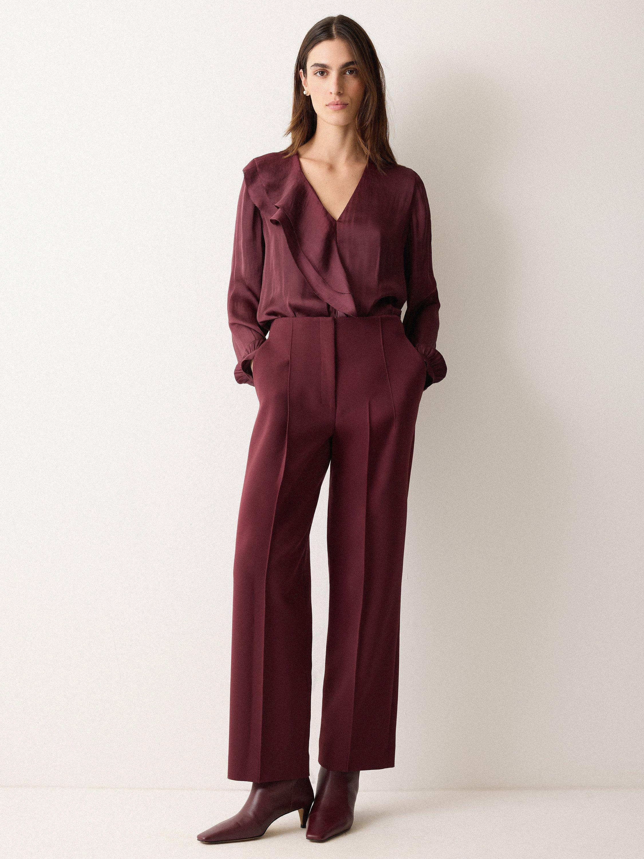 Product image 4 of 5, which shows Jigsaw Recycled Satin Frill Blouse, Red, 6