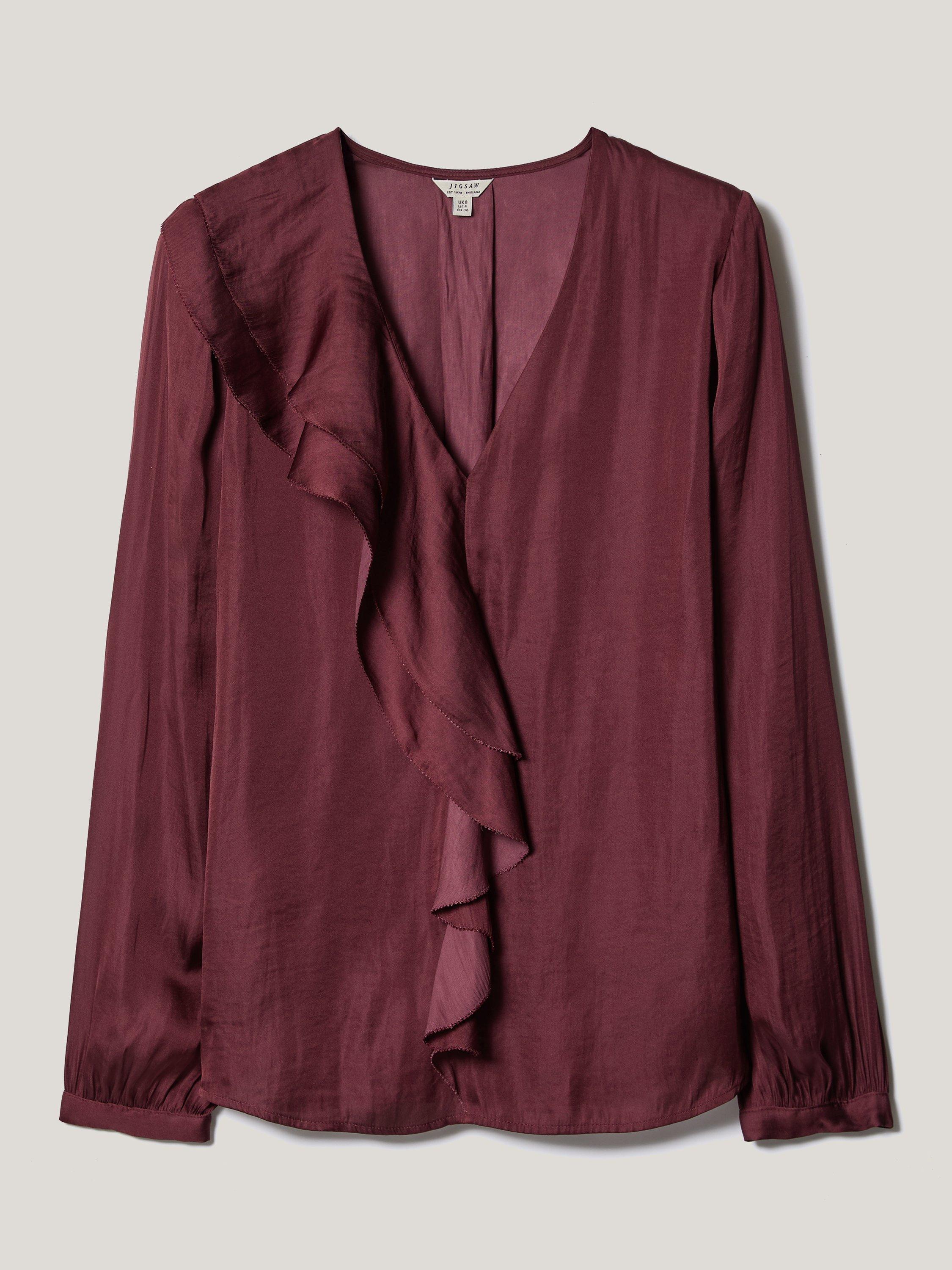 Product image 5 of 5, which shows Jigsaw Recycled Satin Frill Blouse, Red, 6