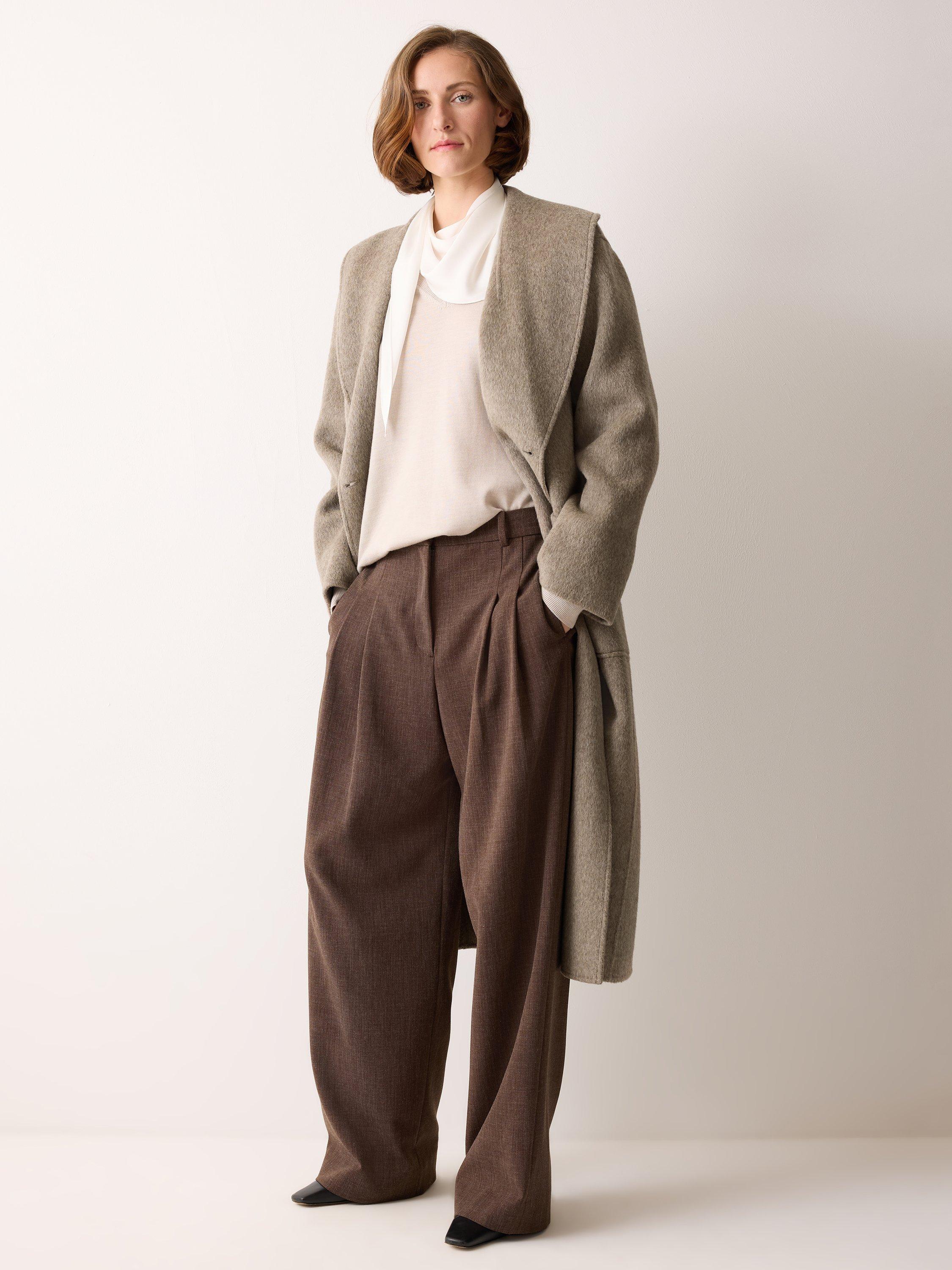 Product image 1 of 6, which shows Jigsaw Double Faced Shawl Midi Coat, Taupe, L