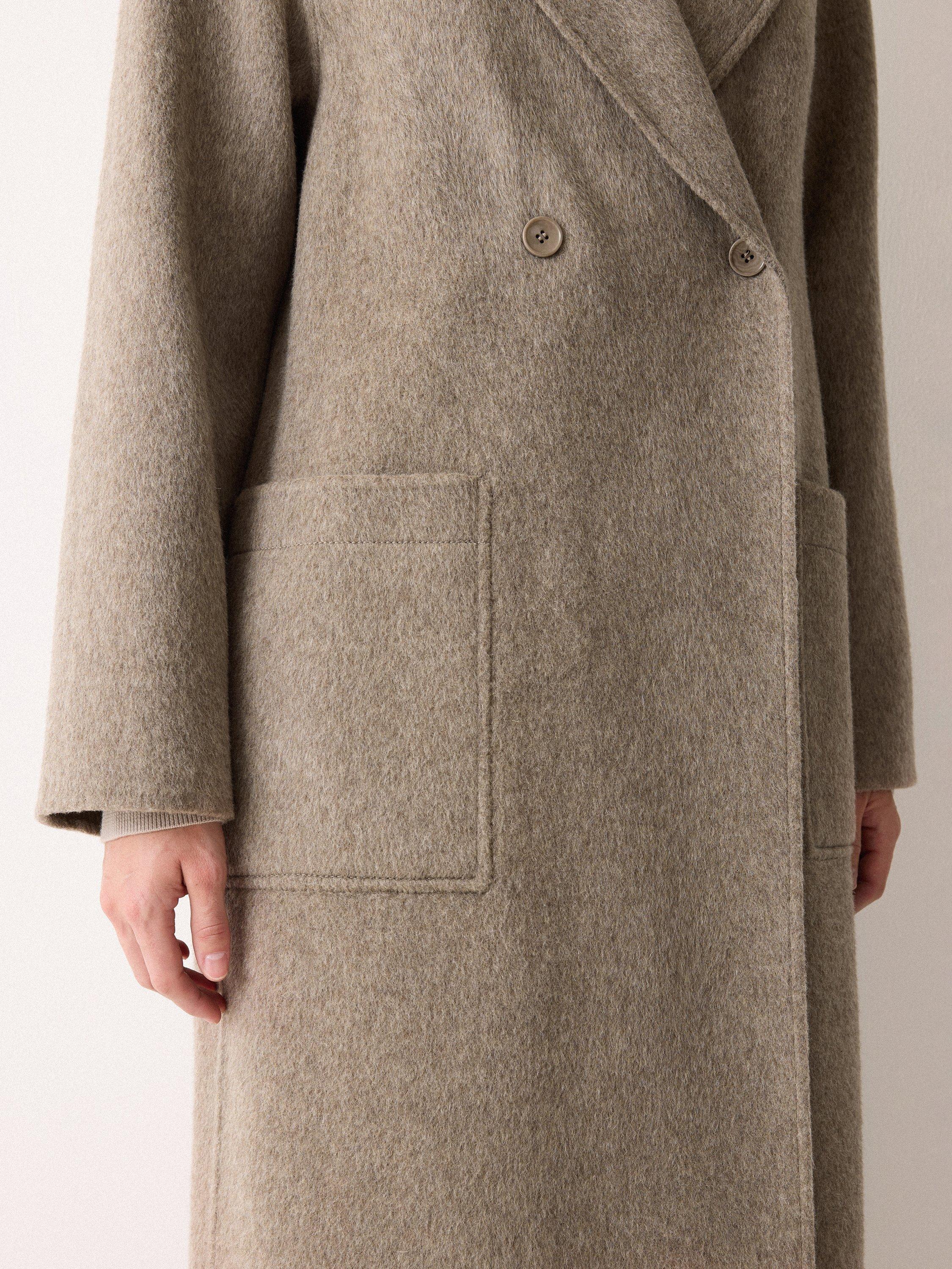 Product image 4 of 6, which shows Jigsaw Double Faced Shawl Midi Coat, Taupe, L