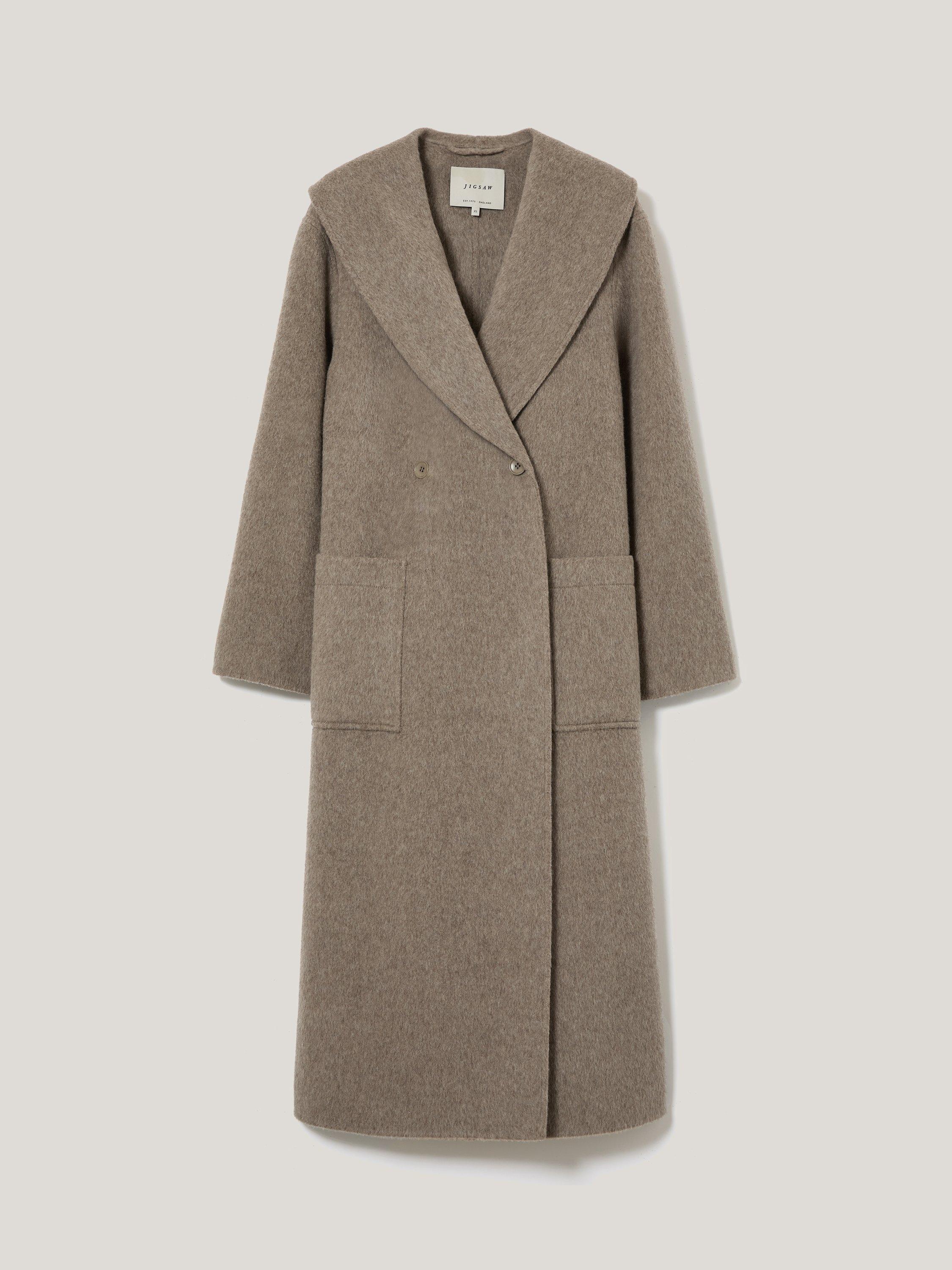 Product image 5 of 6, which shows Jigsaw Double Faced Shawl Midi Coat, Taupe, L