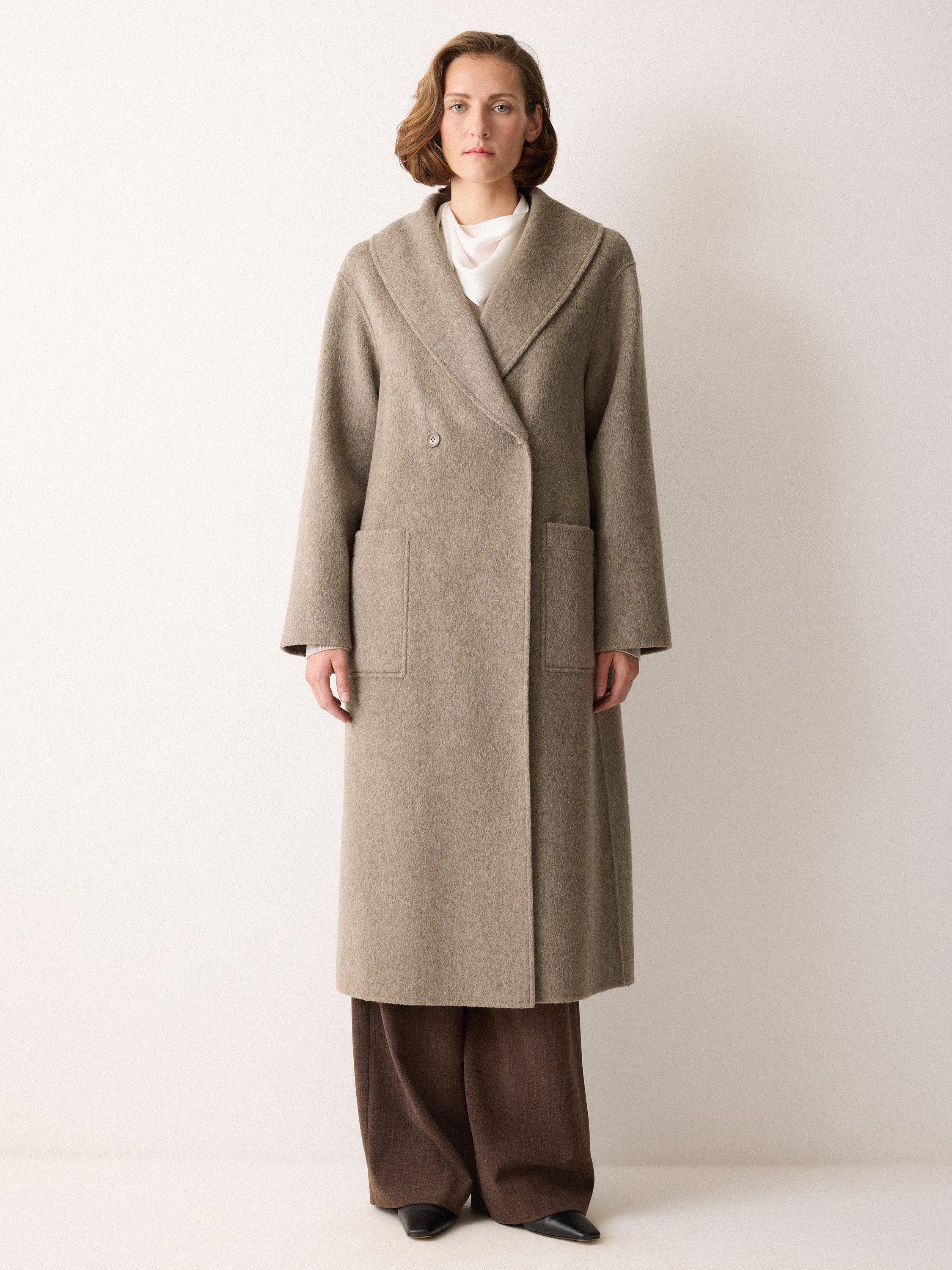 Product image 6 of 6, which shows Jigsaw Double Faced Shawl Midi Coat, Taupe, L