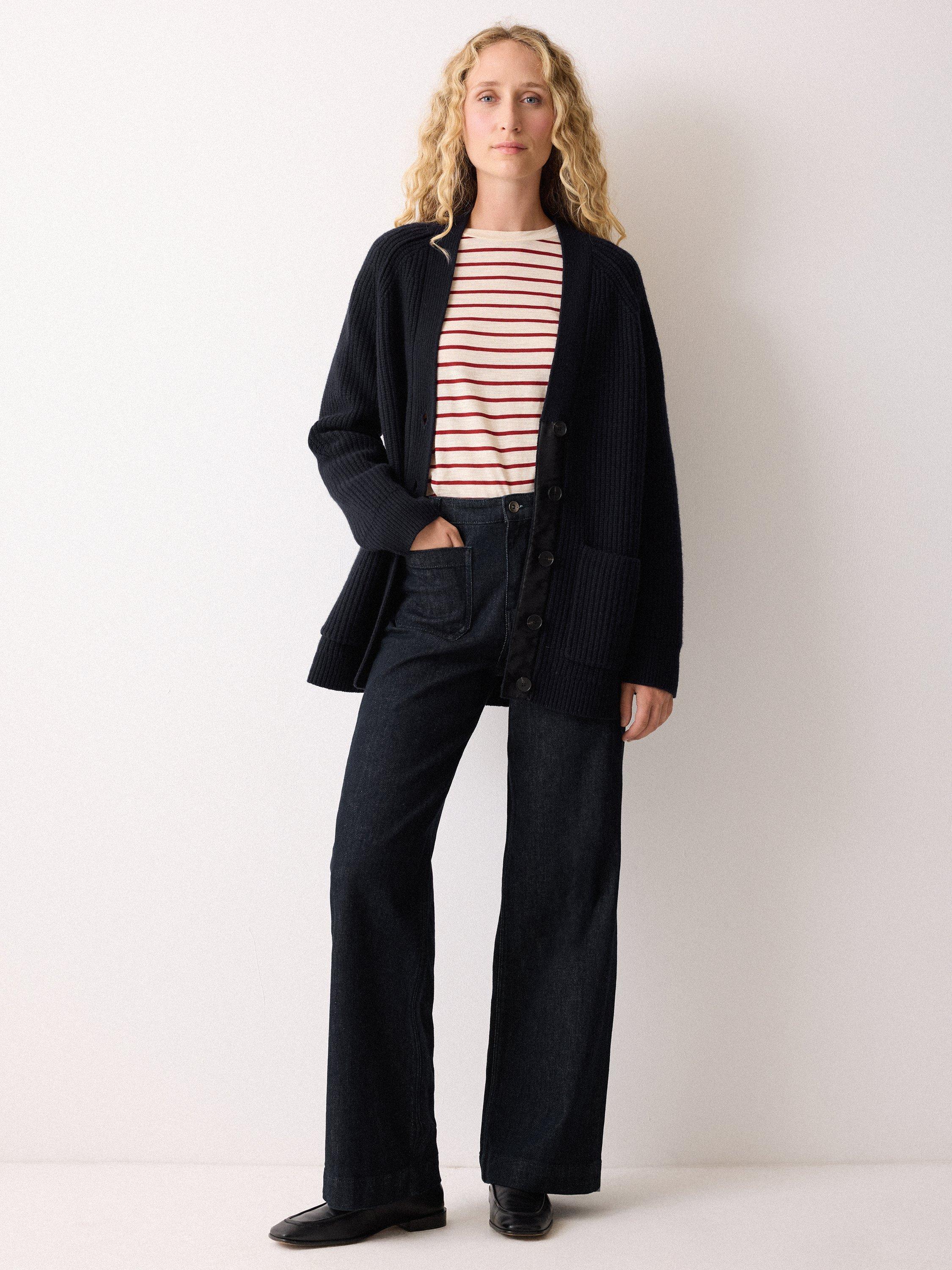 Product image 4 of 6, which shows Jigsaw Wool V Neck Cardigan, Navy, L