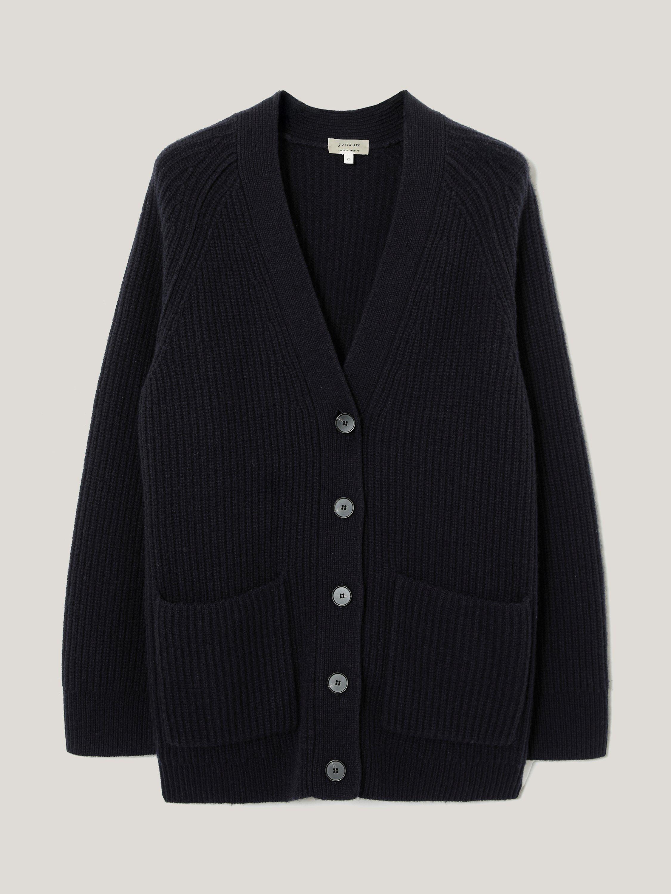 Product image 5 of 6, which shows Jigsaw Wool V Neck Cardigan, Navy, L