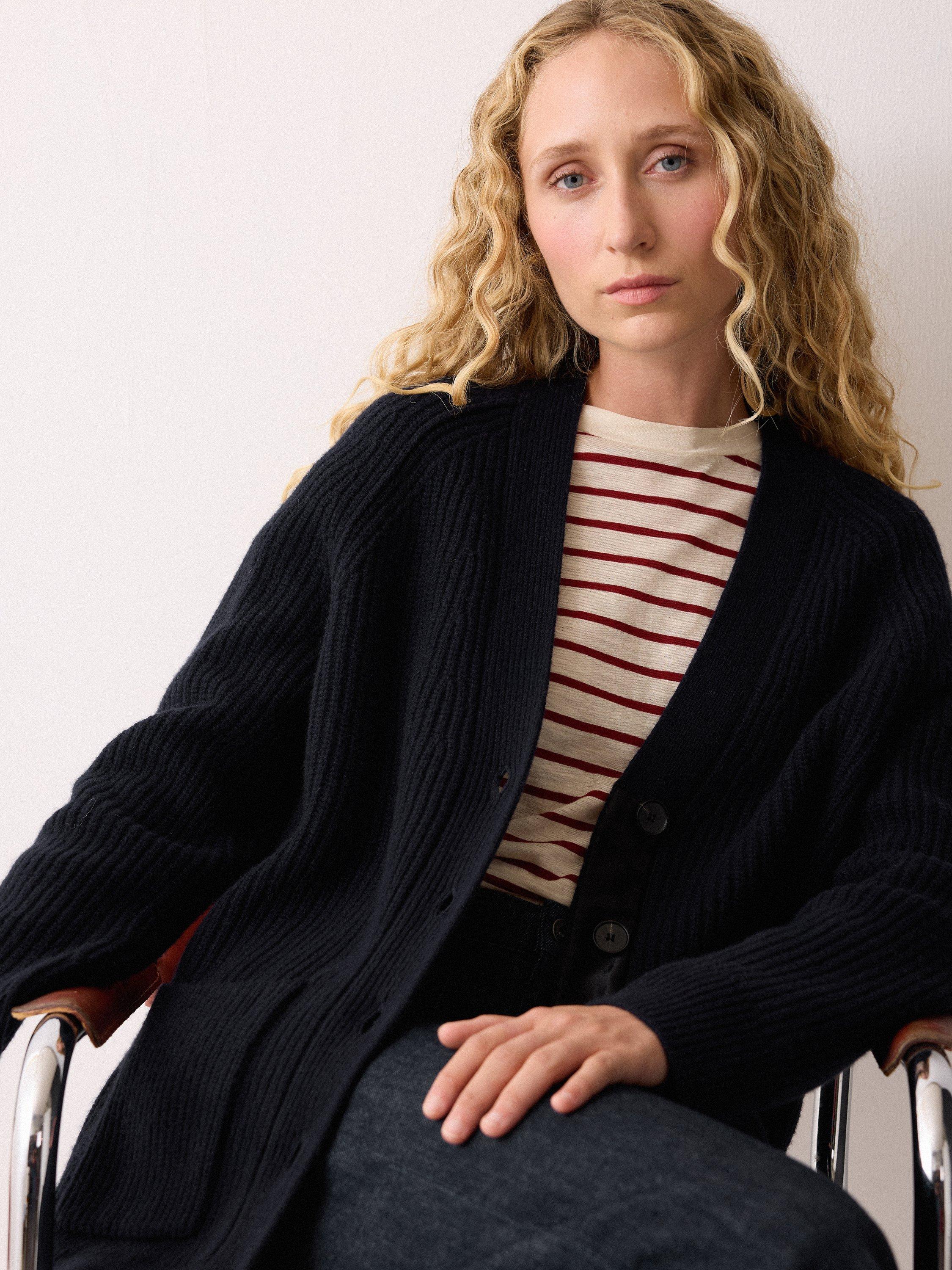 Product image 6 of 6, which shows Jigsaw Wool V Neck Cardigan, Navy, L